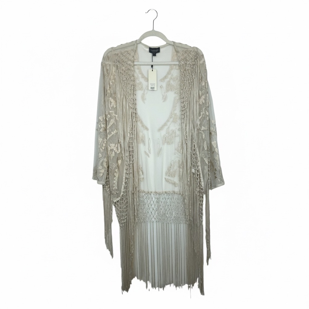Topshop Embroidered Fringe Kimono Cardigan NWT Size 2